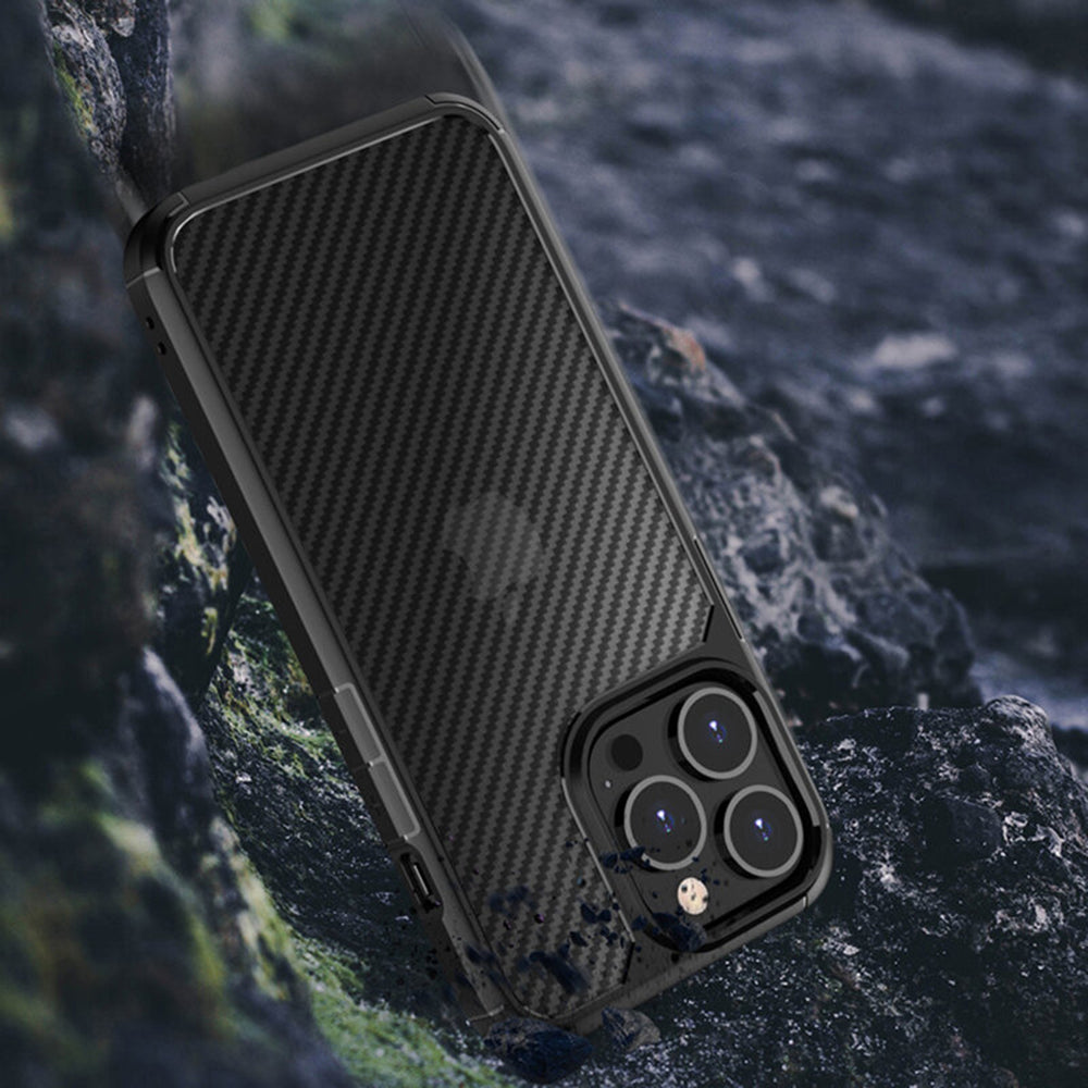 Deksel for Apple iPhone 15 Pro Max, Techsuit, CarbonFuse, Svart