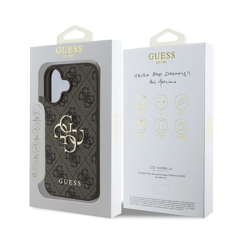 Deksel for Apple iPhone 16, Guess, 4G Big Logo, Brun