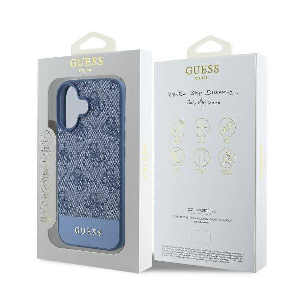 Deksel for Apple iPhone 16, Guess, 4G Bottom Stripe, Blå