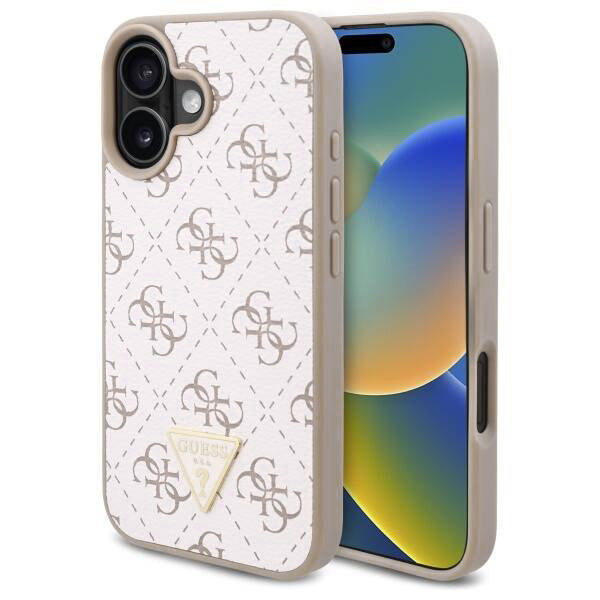 Deksel for Apple iPhone 16, Guess, 4G Triangle Logo, Hvit