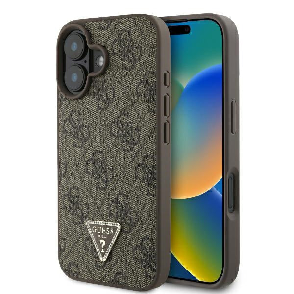 Deksel for Apple iPhone 16, Guess, 4G Triangle Strass, Brun