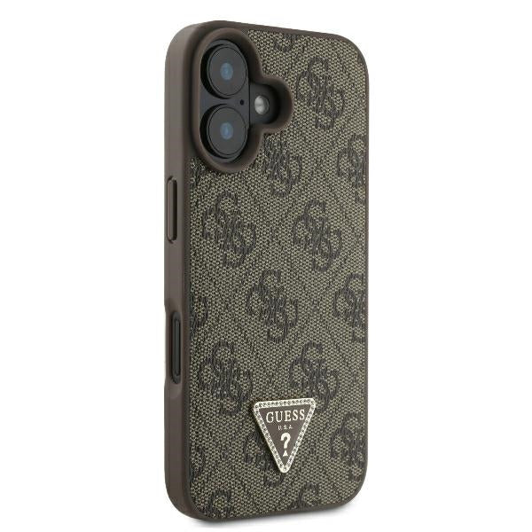 Deksel for Apple iPhone 16, Guess, 4G Triangle Strass, Brun
