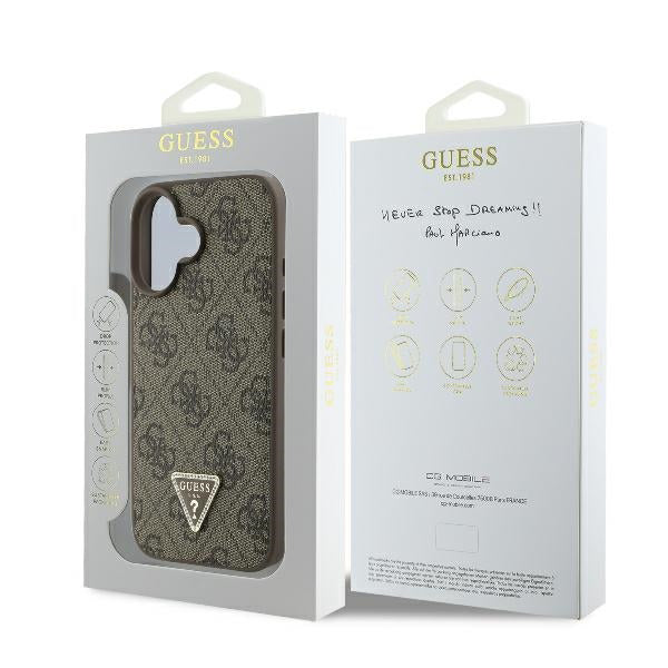 Deksel for Apple iPhone 16, Guess, 4G Triangle Strass, Brun