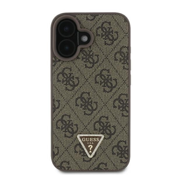 Deksel for Apple iPhone 16, Guess, Crossbody 4G Triangle Strass, Brun
