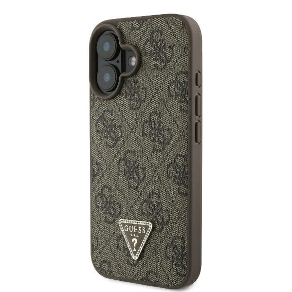 Deksel for Apple iPhone 16, Guess, Crossbody 4G Triangle Strass, Brun