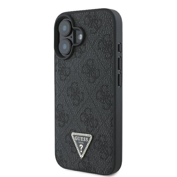 Deksel for Apple iPhone 16, Guess, Crossbody 4G Triangle Strass, Svart