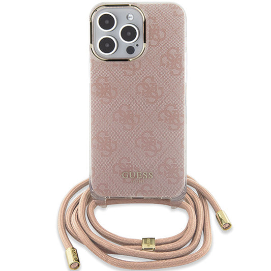 Deksel for Apple iPhone 16, Guess, Crossbody Cord 4G Print, Rosa