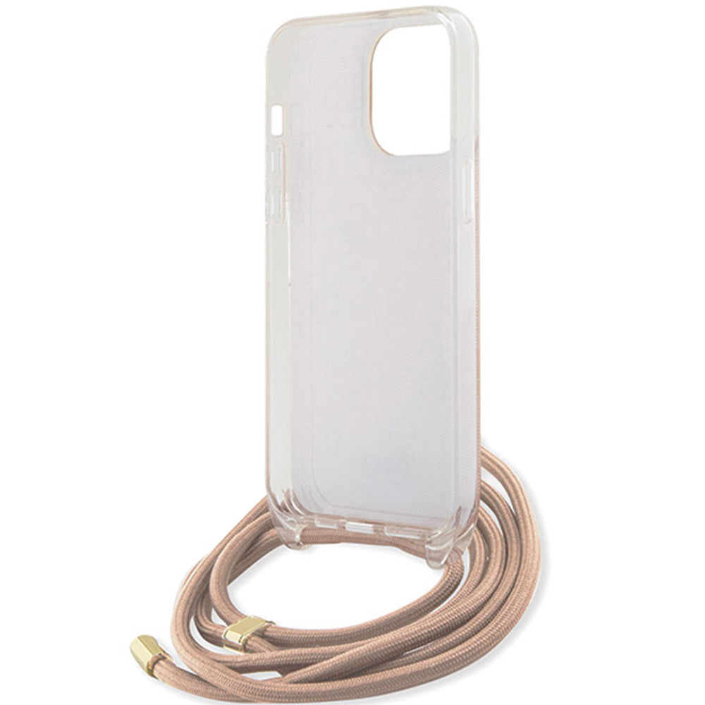 Deksel for Apple iPhone 16, Guess, Crossbody Cord 4G Print, Rosa