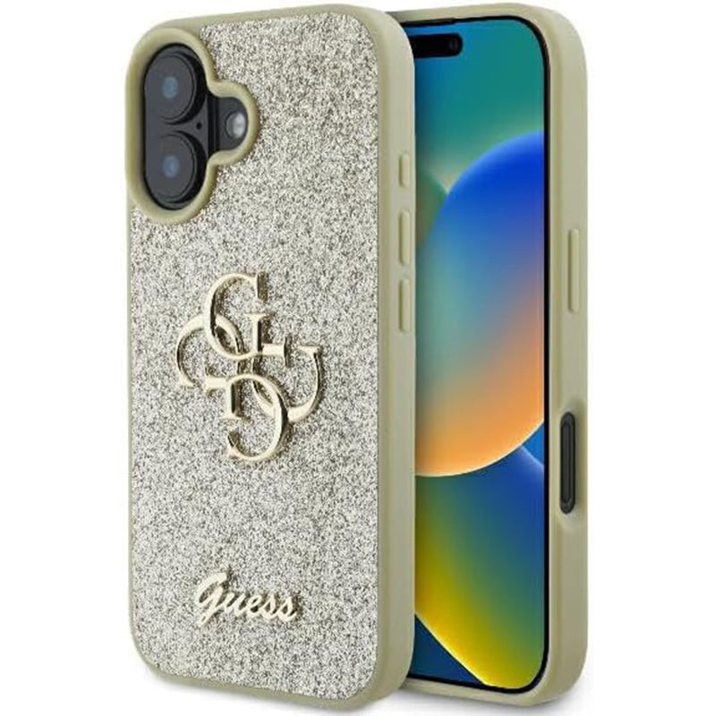 Deksel for Apple iPhone 16, Guess, Fixed Glitter Big 4G, Gull