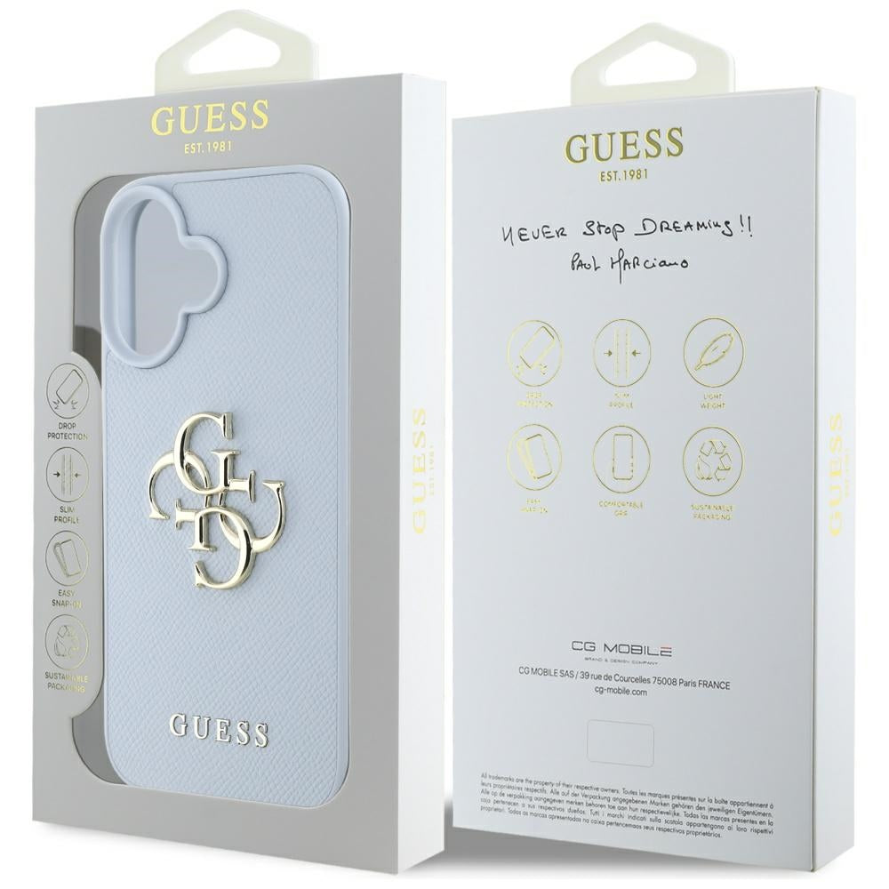 Deksel for Apple iPhone 16, Guess, Grained Big 4G Logo Small Classic Logo, Blå