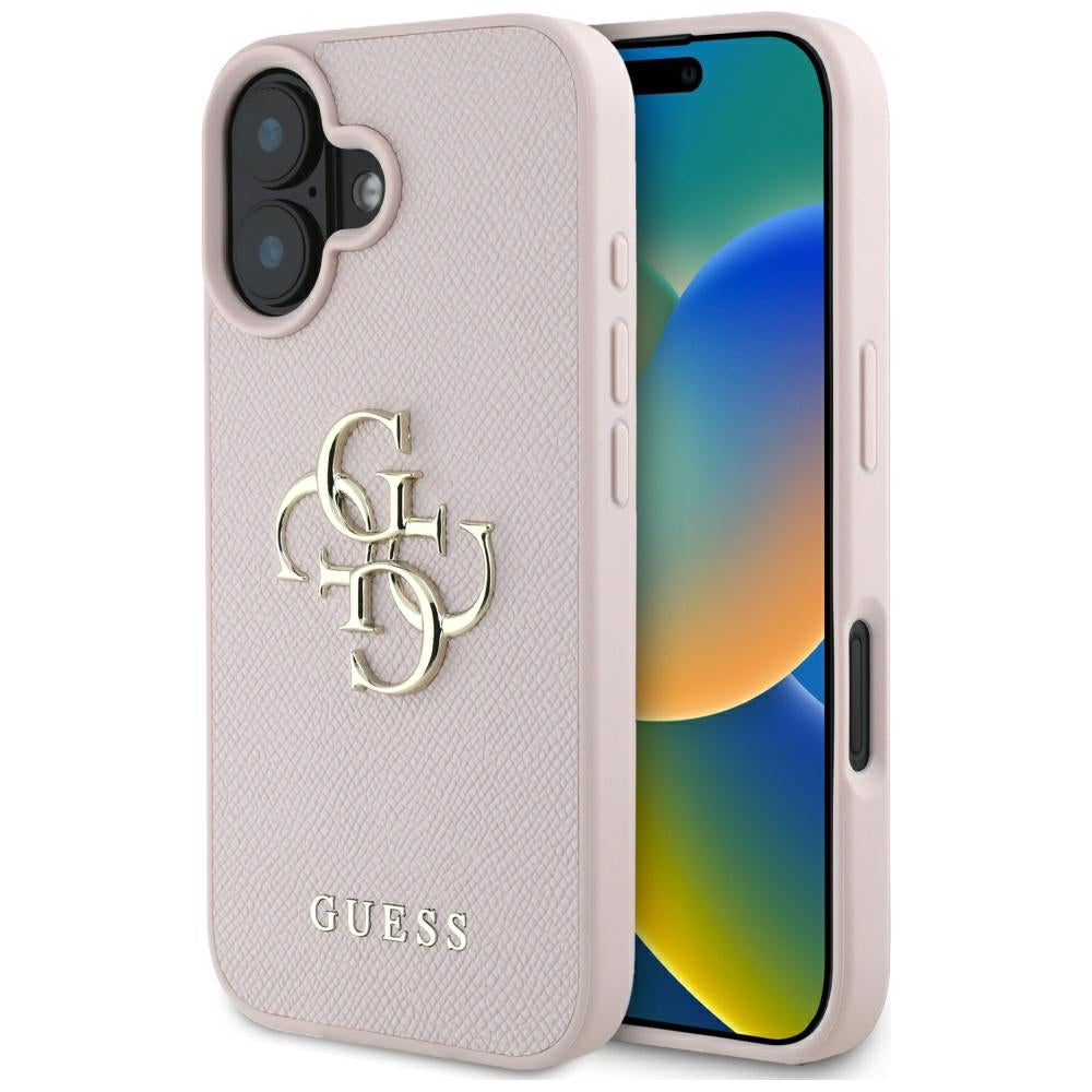 Deksel for Apple iPhone 16, Guess, Grained Big 4G Logo Small Classic Logo, Rosa