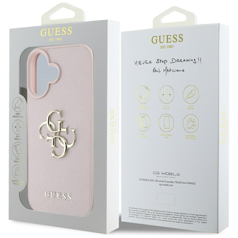 Deksel for Apple iPhone 16, Guess, Grained Big 4G Logo Small Classic Logo, Rosa