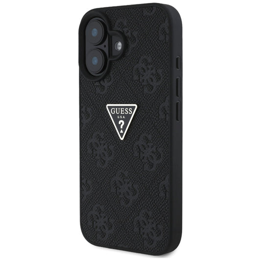 Deksel for Apple iPhone 16, Guess, Hot Stamp 4G Pattern Triangle Logo, Svart