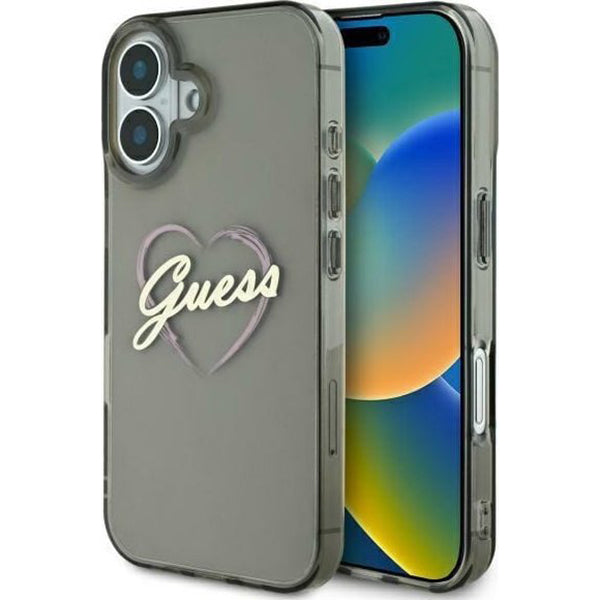 Deksel for Apple iPhone 16, Guess, IML Heart, Svart