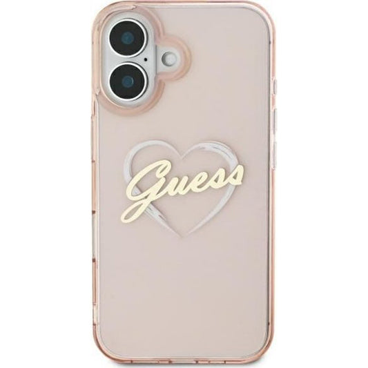 Deksel for Apple iPhone 16, Guess, IML Heart, Rosa