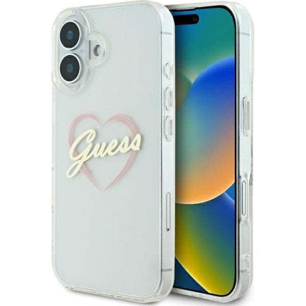 Deksel for Apple iPhone 16, Guess, IML Heart, Gjennomsiktig