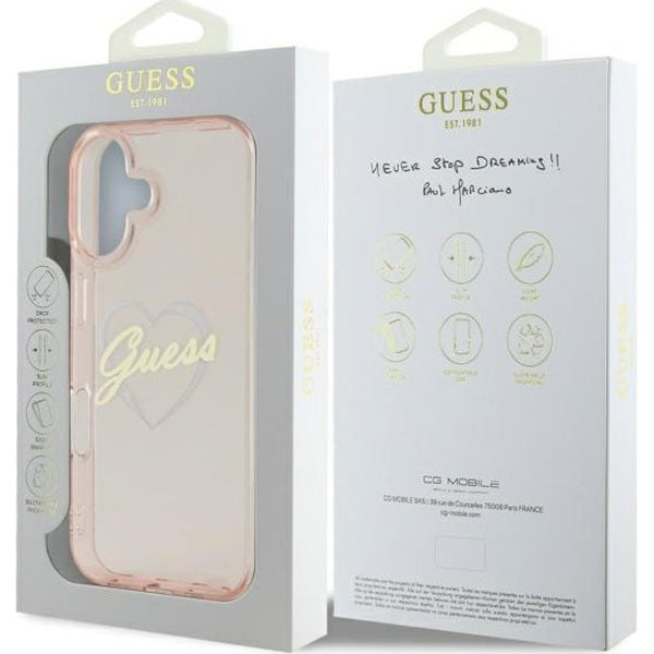 Deksel for Apple iPhone 16, Guess, IML Heart, Gjennomsiktig