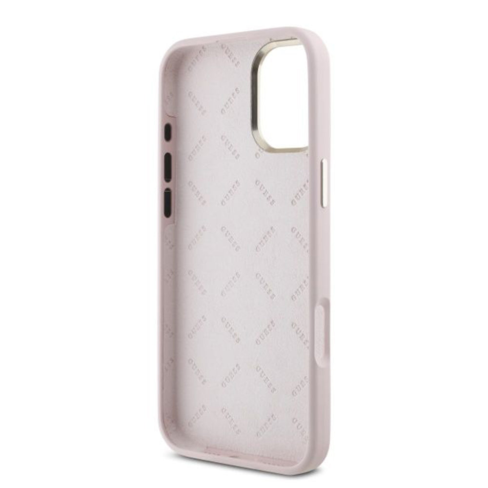 Deksel for Apple iPhone 16, Guess, Script Metal Logo & Frame, Rosa