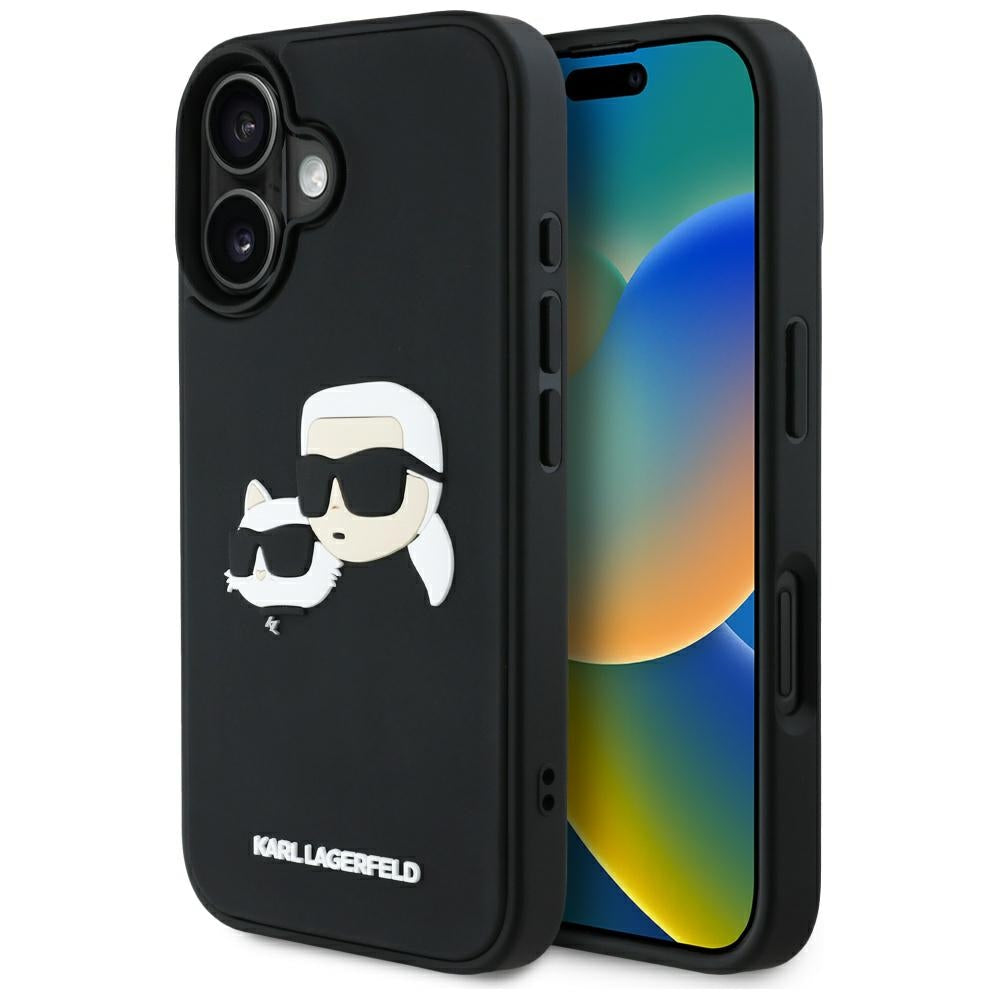 Deksel for Apple iPhone 16, Karl Lagerfeld, 3D Rubber Karl & Choupette, Svart
