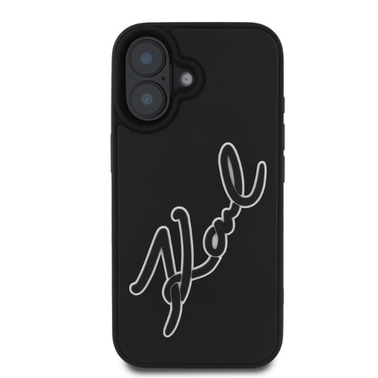 Deksel for Apple iPhone 16, Karl Lagerfeld, 3D Rubber Signature, Svart
