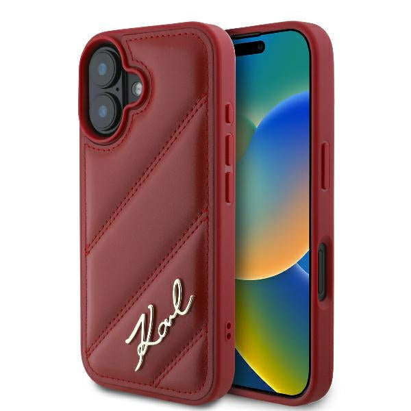 Deksel for Apple iPhone 16, Karl Lagerfeld, Diagonal Quilted Script, Rosie