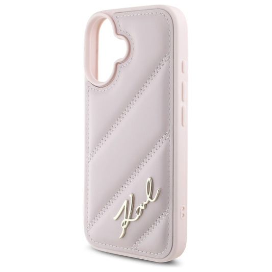 Deksel for Apple iPhone 16, Karl Lagerfeld, Diagonal Quilted Script, Rosa