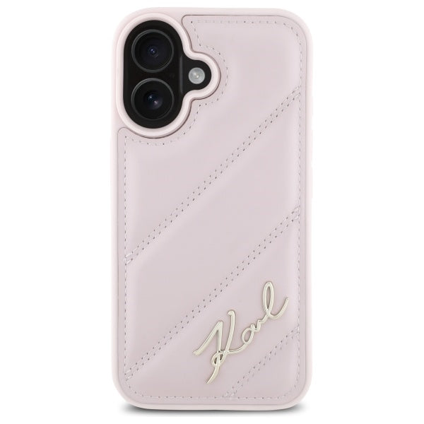 Deksel for Apple iPhone 16, Karl Lagerfeld, Diagonal Quilted Script, Rosa