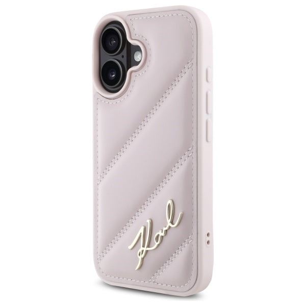 Deksel for Apple iPhone 16, Karl Lagerfeld, Diagonal Quilted Script, Rosa