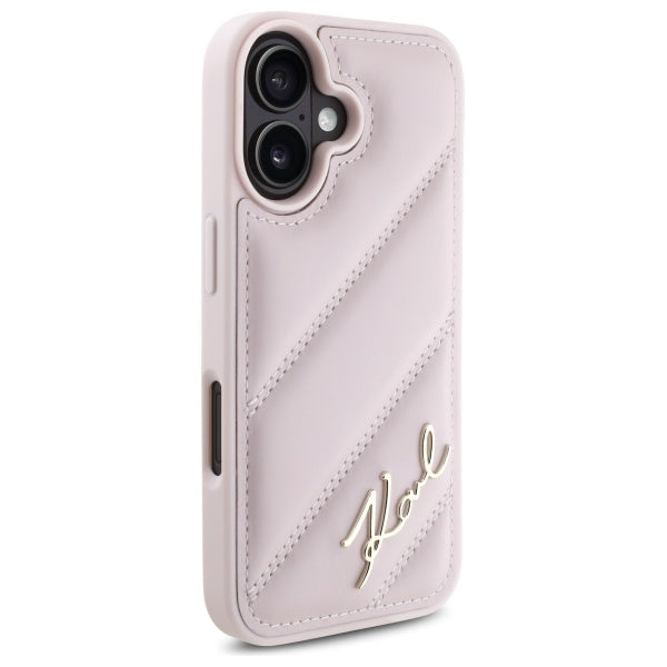 Deksel for Apple iPhone 16, Karl Lagerfeld, Diagonal Quilted Script, Rosa