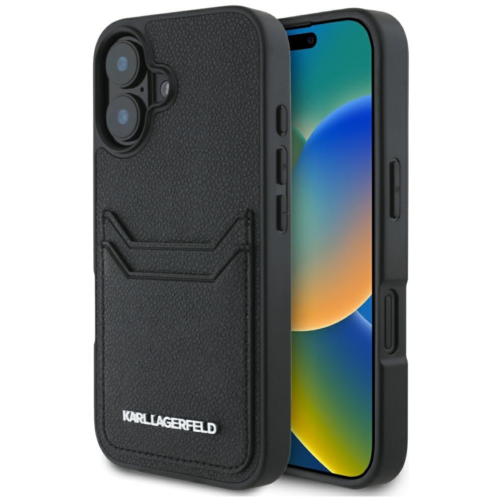 Deksel for Apple iPhone 16, Karl Lagerfeld, Grained Cardslots, Svart