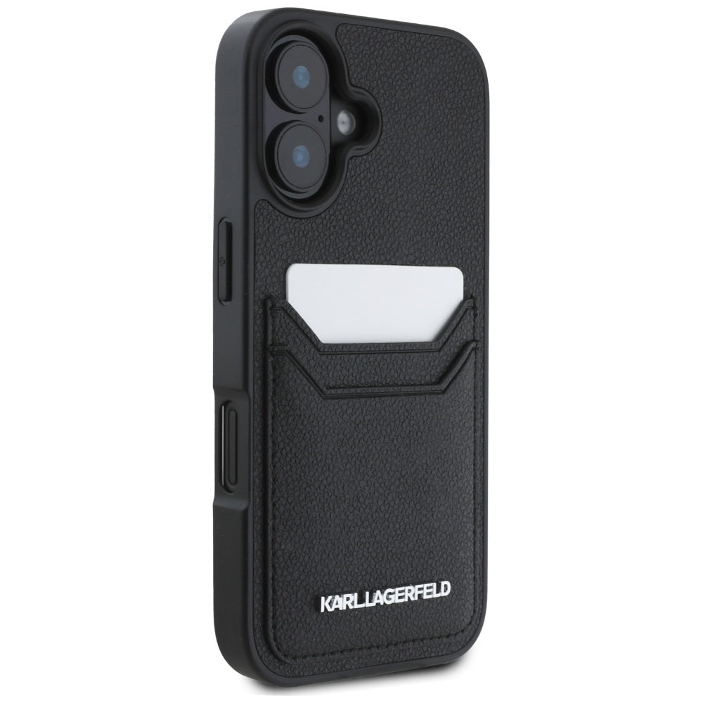 Deksel for Apple iPhone 16, Karl Lagerfeld, Grained Cardslots, Svart