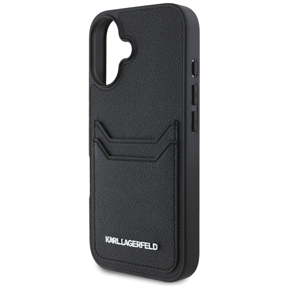 Deksel for Apple iPhone 16, Karl Lagerfeld, Grained Cardslots, Svart