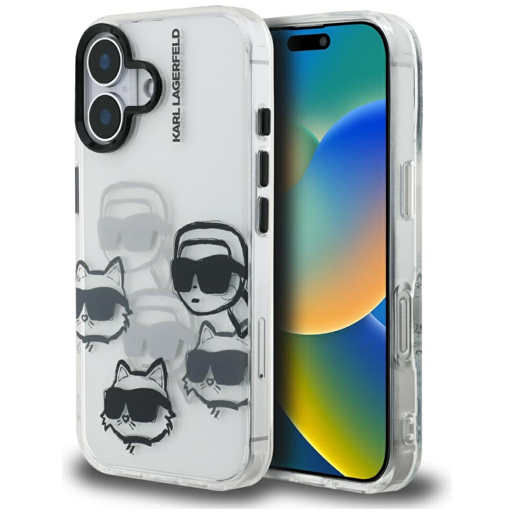 Deksel for Apple iPhone 16, Karl Lagerfeld, IML Luxury Multi Head Pattern, Gjennomsiktig