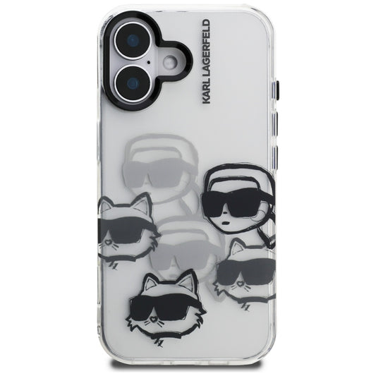 Deksel for Apple iPhone 16, Karl Lagerfeld, IML Luxury Multi Head Pattern, Gjennomsiktig
