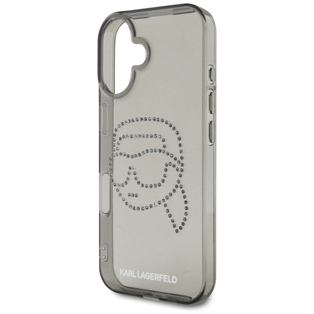 Deksel for Apple iPhone 16, Karl Lagerfeld, IML Rhinestones Karl's Head, Svart