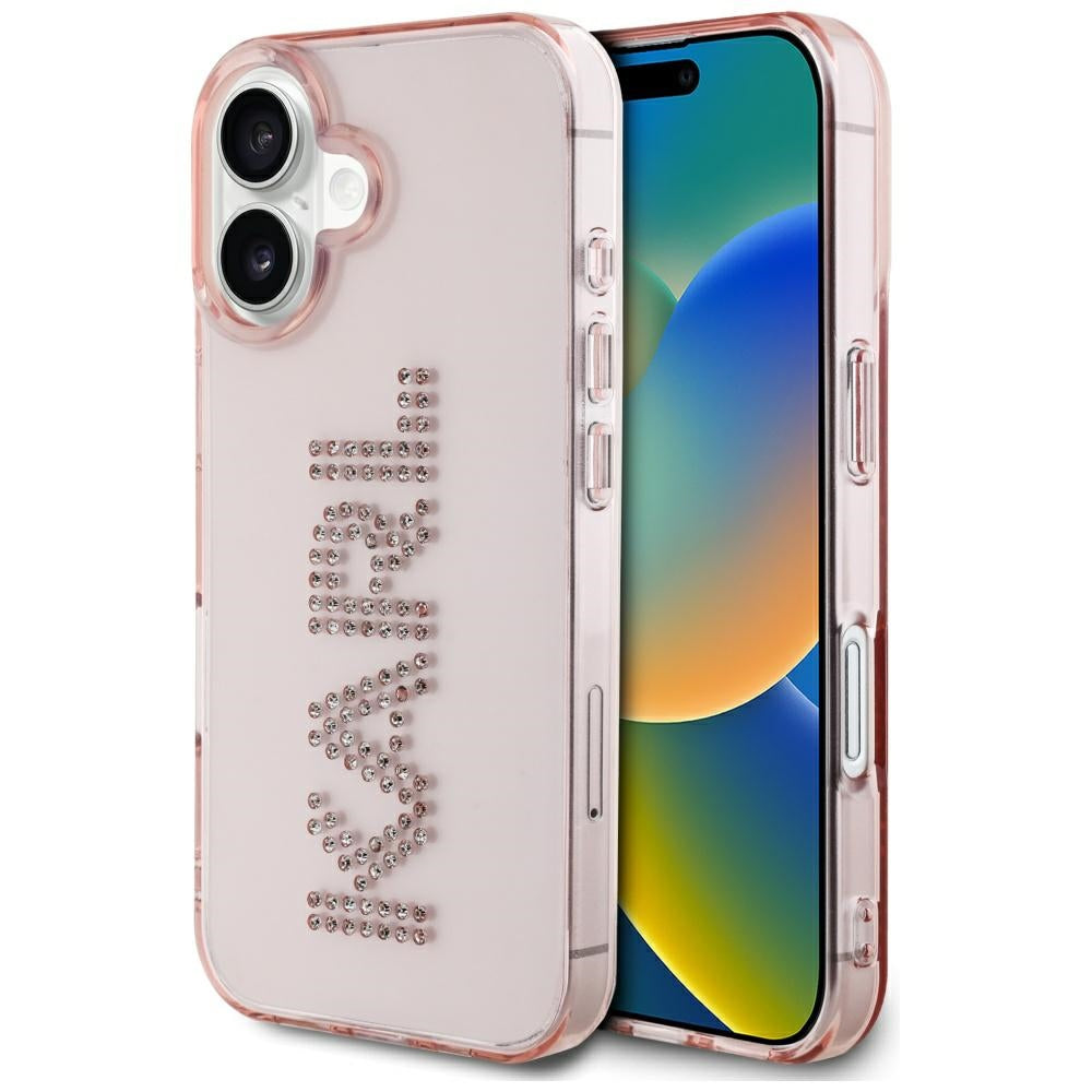 Deksel for Apple iPhone 16, Karl Lagerfeld, IML Rhinestones Pink Logo, Rosa
