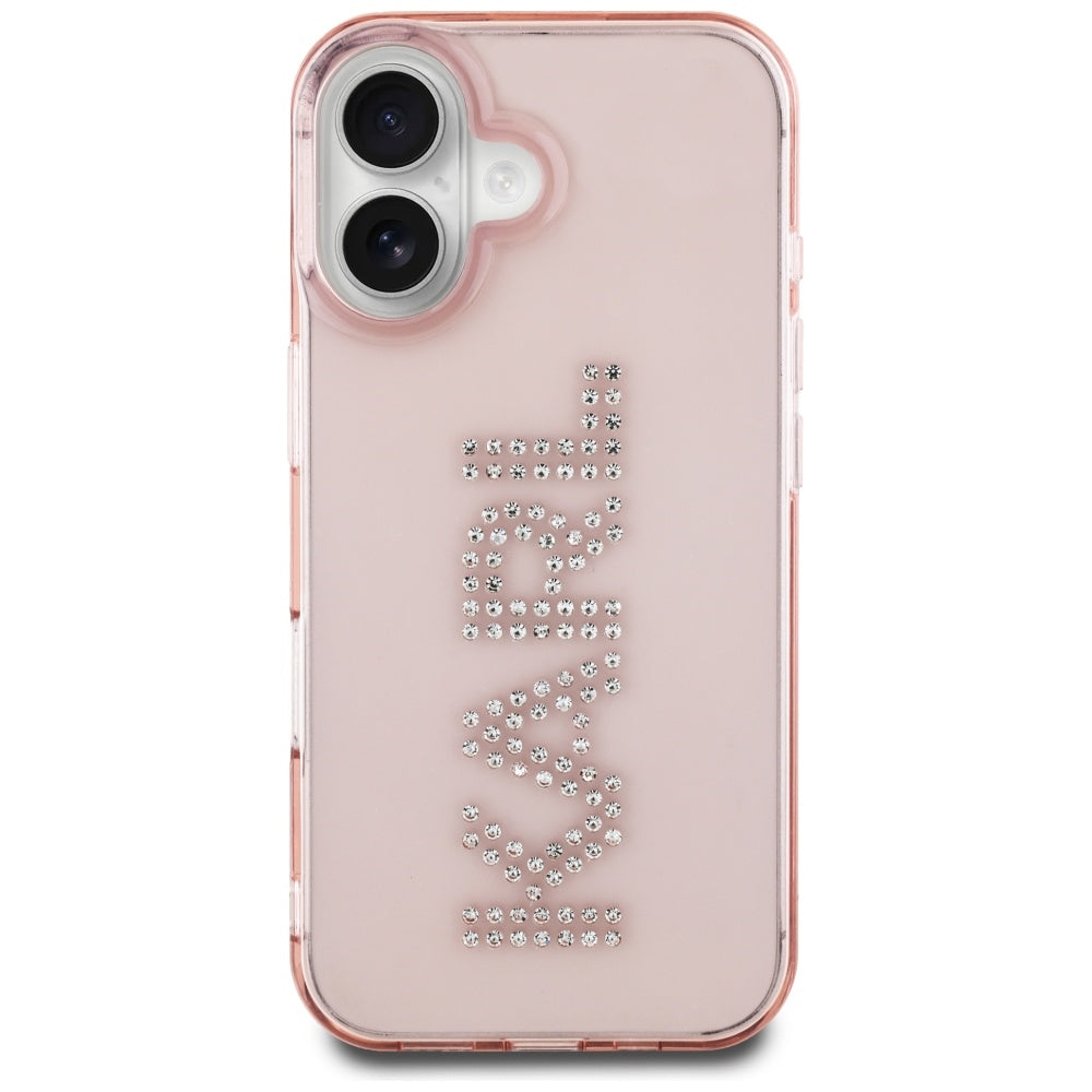 Deksel for Apple iPhone 16, Karl Lagerfeld, IML Rhinestones Pink Logo, Rosa