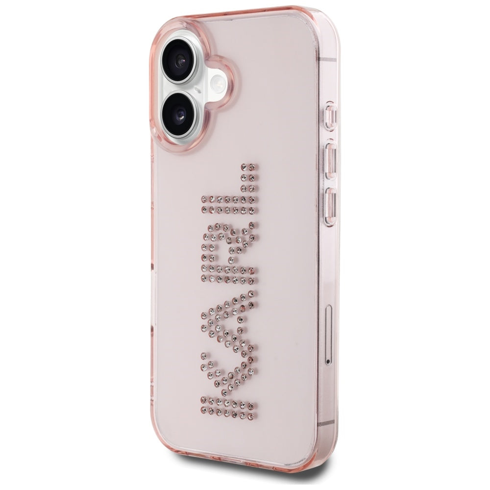 Deksel for Apple iPhone 16, Karl Lagerfeld, IML Rhinestones Pink Logo, Rosa