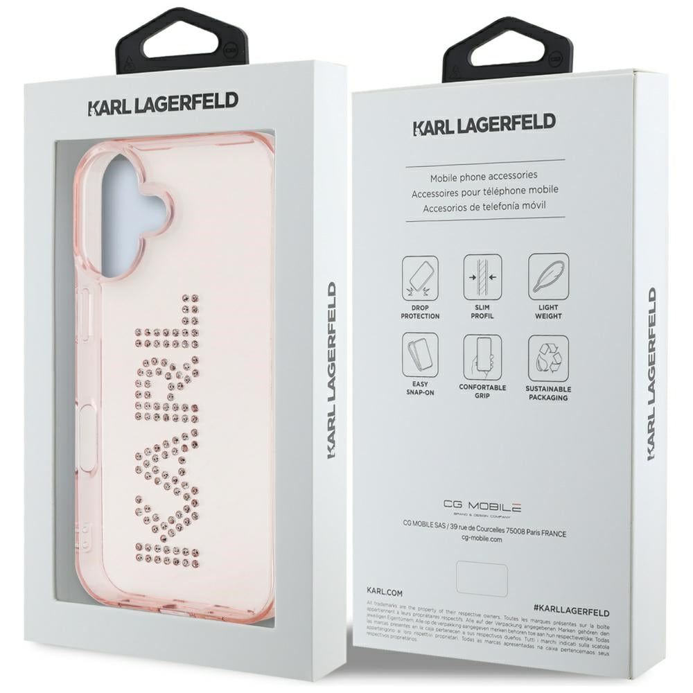 Deksel for Apple iPhone 16, Karl Lagerfeld, IML Rhinestones Pink Logo, Rosa