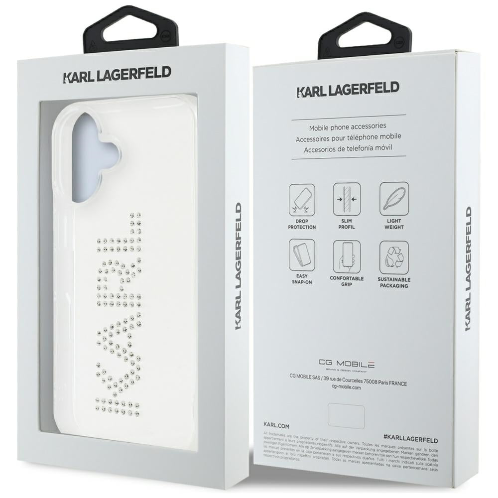 Deksel for Apple iPhone 16, Karl Lagerfeld, IML Rhinestones Transparent Logo, Gjennomsiktig