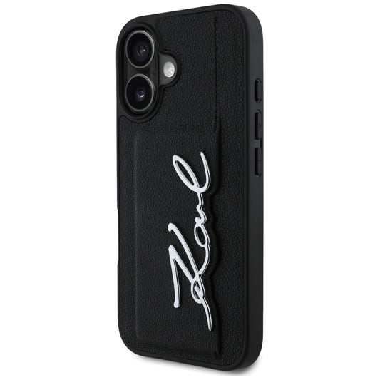 Deksel for Apple iPhone 16, Karl Lagerfeld, Metal Signature, Svart