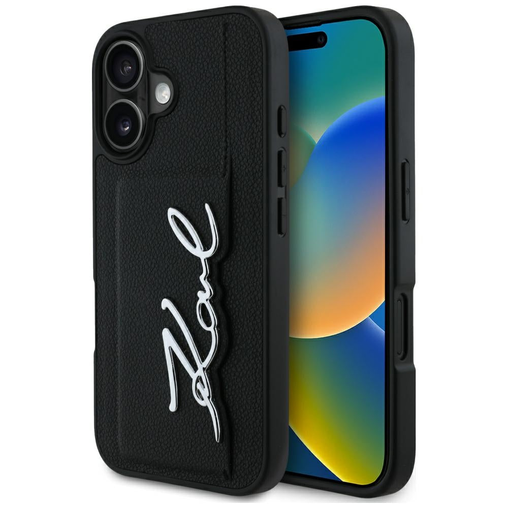 Deksel for Apple iPhone 16, Karl Lagerfeld, Metal Signature, Svart
