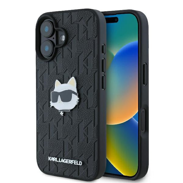 Deksel for Apple iPhone 16, Karl Lagerfeld, Monogram Choupette's Head, Svart