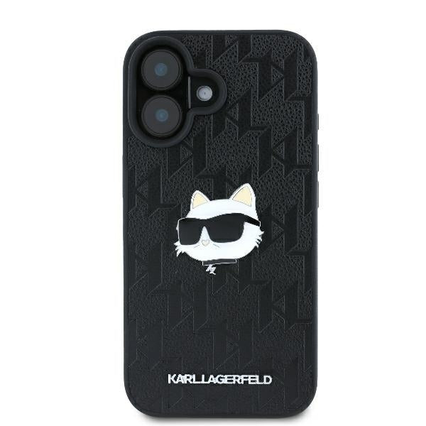 Deksel for Apple iPhone 16, Karl Lagerfeld, Monogram Choupette's Head, Svart