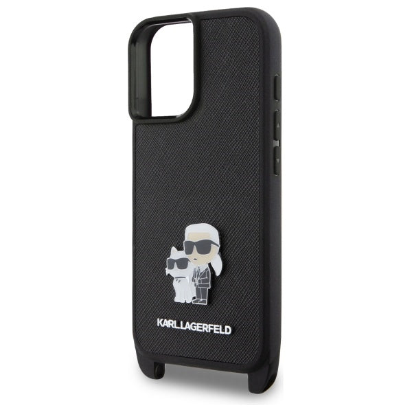 Deksel for Apple iPhone 16, Karl Lagerfeld, Saffiano Crossbody Metal Pin Karl & Choupette, Hvit
