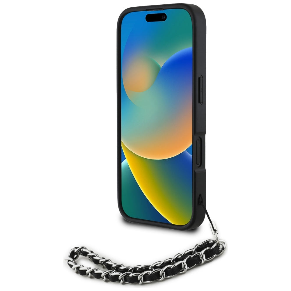 Deksel for Apple iPhone 16, Karl Lagerfeld, Saffiano Crystals & Charm, Svart