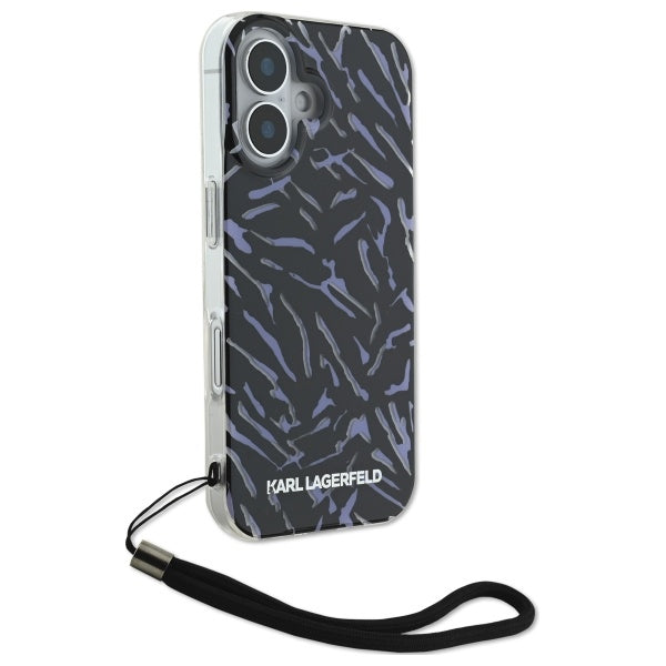 Deksel for Apple iPhone 16, Karl Lagerfeld, Zebra with Cord Strap, Lilla