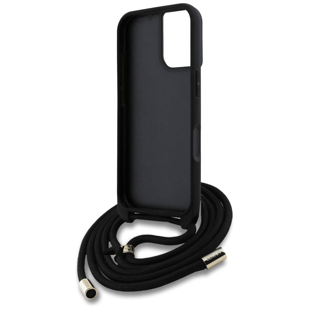 Deksel for Apple iPhone 16 Plus, Guess, 4G CBDY Big Logo with Cord Strap, Brun