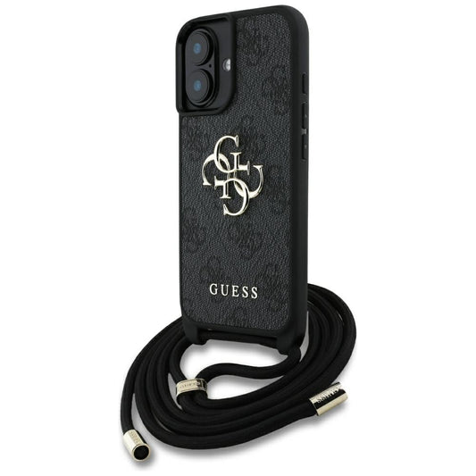 Deksel for Apple iPhone 16 Plus, Guess, 4G CBDY Big Logo with Cord Strap, Svart