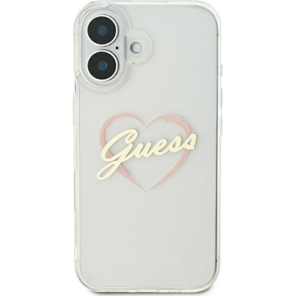 Deksel for Apple iPhone 16 Plus, Guess, IML Heart, Gjennomsiktig